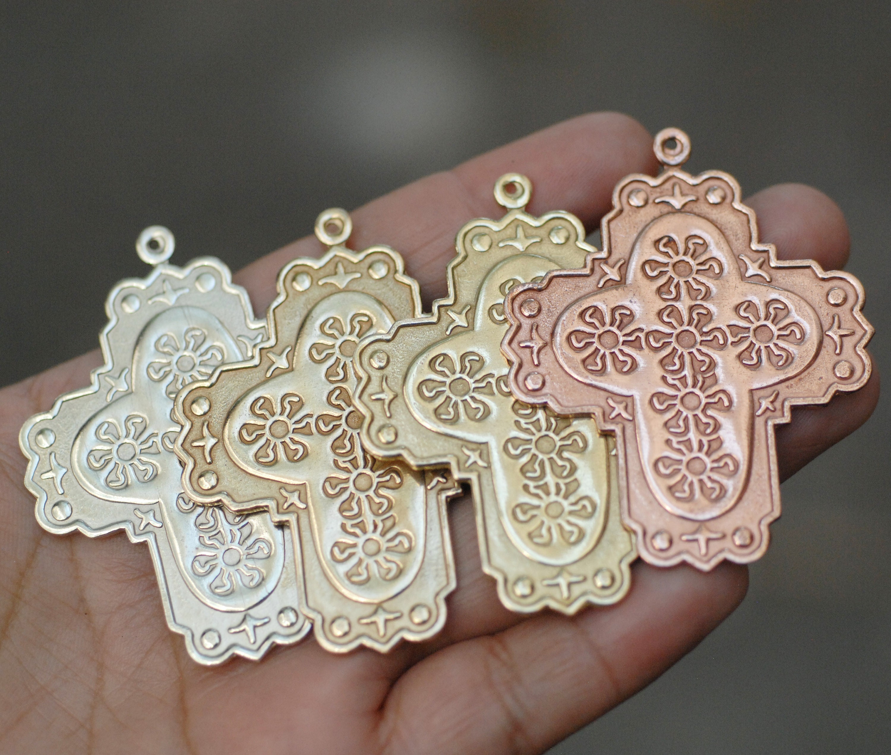 Silver Cross Charms Small Round Flat Disc With Cutout Cross 17mm