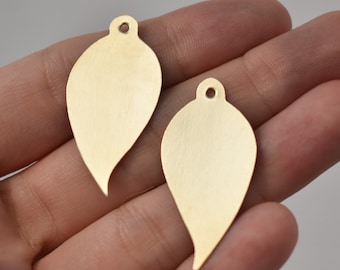 Bronze Hand Cut Leaf Blanks Leaves Earring Shapes with holes 2 pieces 37mm x 18mm