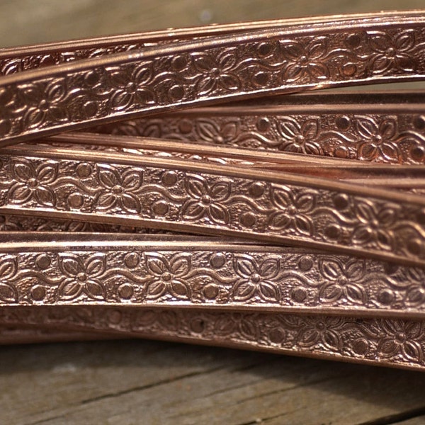 Copper wide flat patterned wire 7mm 7.5mm Bouquet Textured Metal Cane Wire - Rings Bracelets gallery wire