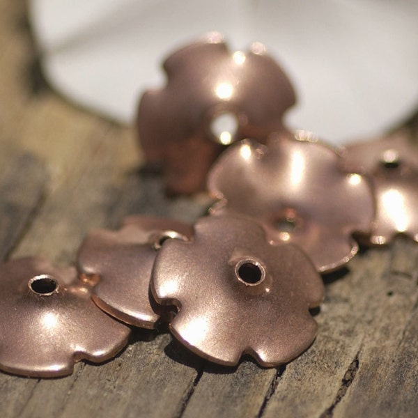 Copper Flower Blank 13.5mm Tiny Petals Beadcap Center for Enameling Stamping Texturing Jewelry Making Blanks - Variety of Metals - 8 pieces