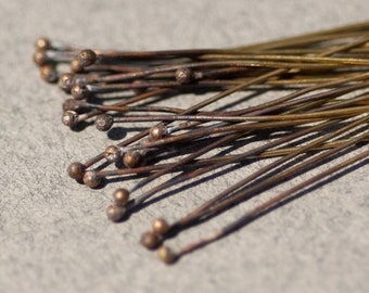 Handmade Bronze Ball Headpins 26 gauge - 2 1/4 inch long - 55mm - 25 pieces