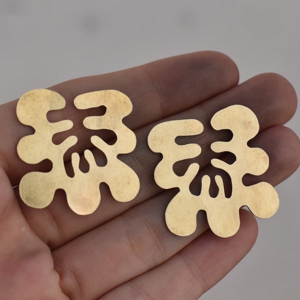 Bronze Hand Cut Seaweed U Cluster Blanks Earring Shapes for soldering 2 pieces 32mm x 30mm 1 1/4 inch by 1 1/8 inch