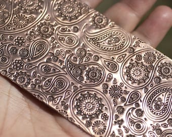 Copper Textured Metal Sheet  Paisley Pattern 22g - 6 x 2 1/4 inches - Bracelets Pendants Metalwork