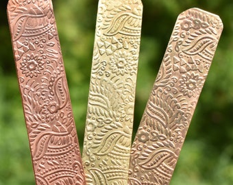 Batik Paisley Cuff Strip Bracelet Blanks - DIY Bracelet 3/4 inch wide by 6 inch long, solid copper, raw brass, pure bronze