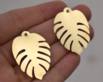 Bronze Hand Cut Monstera Leaves Blanks Earring Shapes with holes 2 pieces 37mm x 27mm