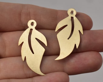 Bronze Hand Cut Leaves Blanks Earring Shapes with holes 2 pieces 38mm x 19mm