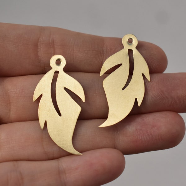 Bronze Hand Cut Leaves Blanks Earring Shapes with holes 2 pieces 38mm x 19mm