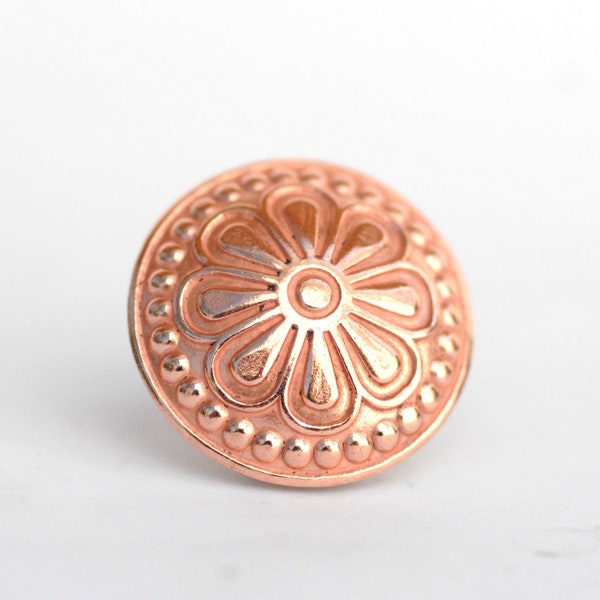 Solid Copper Domed Disc w/ Flower Pattern for DIY Jewelry Making