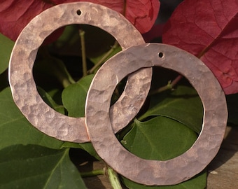 Hand Hammered Copper Donut Blanks: 45mm Jewelry Charms - 2 Pieces