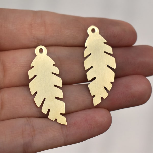Bronze Hand Cut Leaf Blanks Leaves Earring Shapes with holes 2 pieces 37mm x 14mm