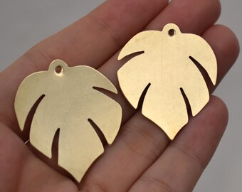 Bronze Hand Cut Monstera Leaves Blanks Earring Shapes with holes 2 pieces 37mm x 31mm