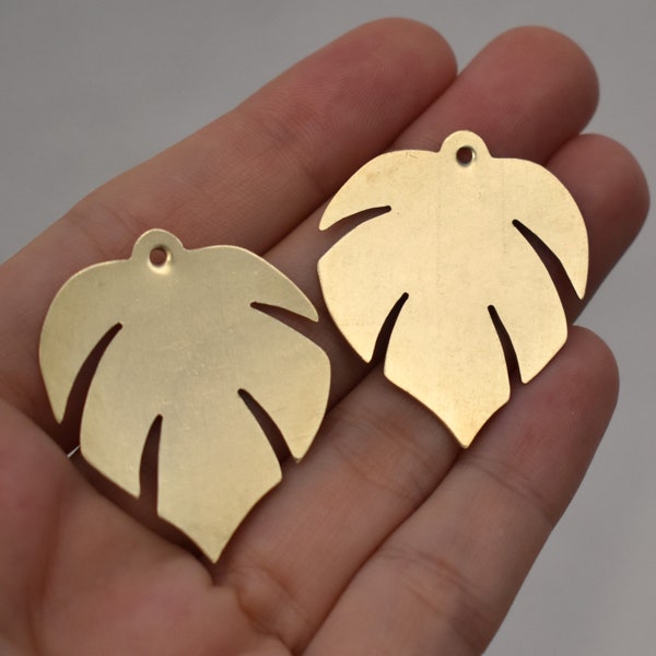 Bronze Hand Cut Monstera Leaves Blanks Earring Shapes with holes 2 pieces 37mm x 31mm