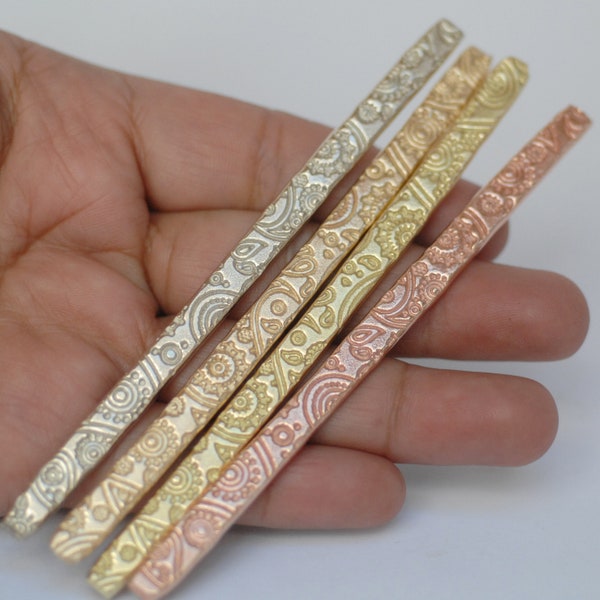 Ring band blank strip with paisley texture, Solid copper, raw brass, pure bronze, Nickel silver