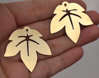 Bronze Hand Cut Maple Leaf Blanks Earring Shapes with holes 2 pieces 39mm x 37mm