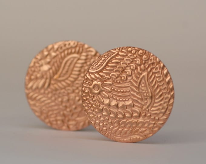 Solid Copper Round Disc Shape W/ Batik Flower and Leaf Texture | Etsy
