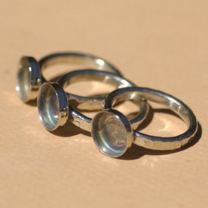 10mm bezel cup ring blank, Nickel Silver Hammered band image 2