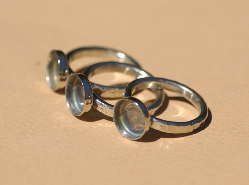 10mm bezel cup ring blank, Nickel Silver Hammered band image 2