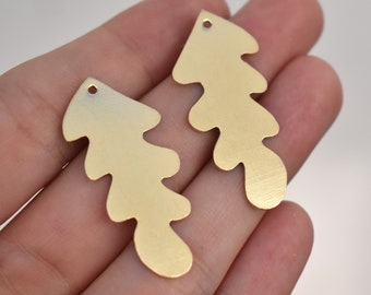 Bronze Hand Cut Oak Leaves Blanks Earring Shapes with holes 2 pieces 39mm x 17mm 1 1/2 inch by 11/16 inch