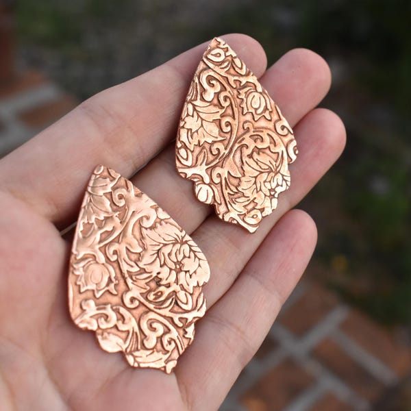 Lotus Embossed Copper Moroccan Teardrop Pendants: Jewelry Making Blanks