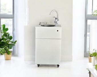 Stazione lavamani portatile con acqua calda e fredda: lavello mobile con vasca in acciaio inossidabile