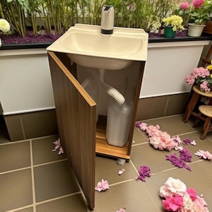 Portable Hand Wash Station: Compact Brown Wood Mobile Sink