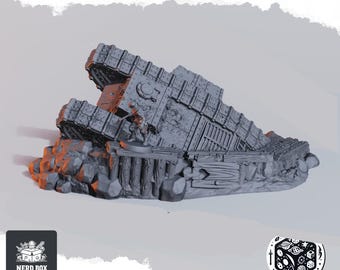 Tank Wreck for Wargaming, destroyed burnt out tank, buried armoured fighting vehicle, grimdark scenery, battlefield terrain