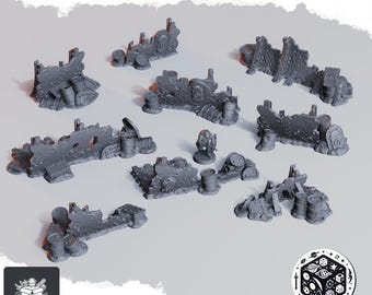 Barricades, drowned front, scatter terrain, battlefield grimdark scenery