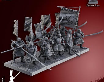 Samurai Warriors, heavy infantry, naginata and odachi, old world proxy, polearm and halberd miniatures, samurai, ninja long sword