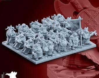 Dwarf Rangers with Crossbows and Axes, old world proxy, mountain hold warriors with great weapons, dwarven fantasy throng