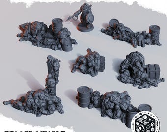 Trench War Corpse Barricades, body bags and barrels, bodybag set, scatter terrain, battlefield grimdark scenery