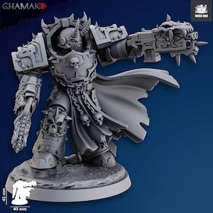Corrupted Marine Lord, traitor champion in heavy armour, grimdark chaos terminator proxy,  heretic captain, exterminator marine