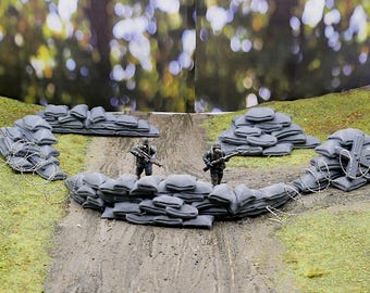 Trench sandbags, sandbag walls with crosses, battlefield cover, christian grimdark scenery, religious scatter terrain, tabletop defence