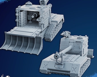 May include: Two gray, detailed miniature tank models. One has a large blade at the front, and the other has a long cannon. The models are 80mm x 200mm and 84mm tall. The image includes the text "CHAMAK PATREON TRIBES".