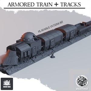Armoured train, gun carriages, rail troop transport, ww1 and ww2 artillery, grimdark terrain, battlefield scenery, wagon railway track