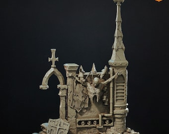 Grabenkrieg Schlachtfeld Terrain, zerstörte Mauern, christliche und ketzerische Tarnung, religiöse Streutrümmer, zerstörte Grimdark-Szenerie