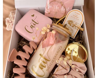 Voorsteldoos bruidsmeisje, bruidsmeisje cadeau, geschenkset bruidsmeisje, gepersonaliseerde bruidsfeestdoos, Will You Be My Bridesmaid, Blush bruidsdoos