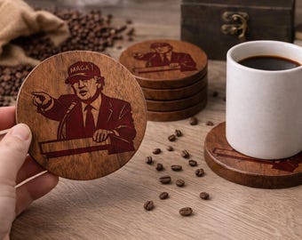 MAGA Walnut Wood Coasters | Patriotic Gift with Gift Box