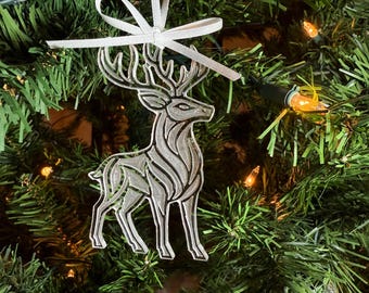 Christmas  Deer Ornament • Clear Reindeer Christmas Decor • Modern  Ornament • Elegant Transparent Tree Decoration