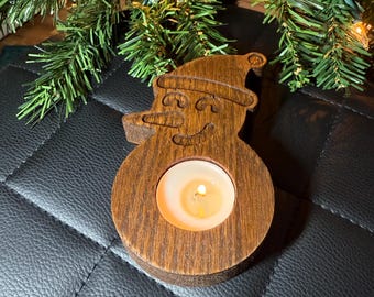Snowman Tealight Holder – Maple Wood Christmas Candle Decor
