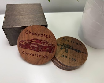 Custom Engraved Walnut Coasters | Personalized Gift with Wooden Box