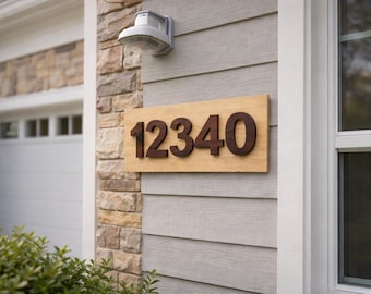 Modern Wood House Number Sign, Custom Address Plaque, White Oak Walnut House Numbers, Outdoor Modern Address Sign, Personalized House Sign