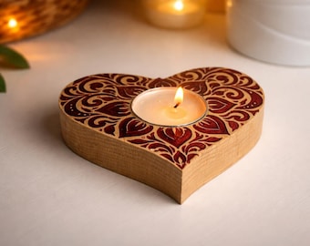 Maple Heart Tealight Holder with Epoxy Inlay, Romantic Decor