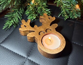 Reindeer Tealight Holder – Maple Wood Christmas Candle Decor