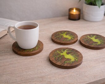 Tree of Life Wooden Coaster, Epoxy Resin Coaster, Handmade Wood Drink Coaster, Spiritual Gift, Nature Decor, Housewarming Gift, FREE Box 4+