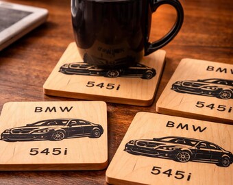 Personalized Car Coaster, Engraved Maple Wood, Automotive Gift