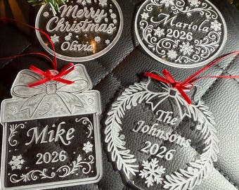 Personalized Acrylic Christmas Ornament: Engraved Family Keepsake, USA Handmade