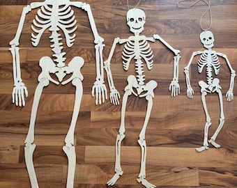 Wooden Halloween Skeleton, Poseable Door Hanger with Optional Personalized Sign
