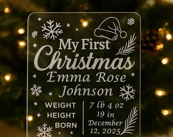Personalized Baby's First Christmas Acrylic Plaque - CNC Engraved Keepsake