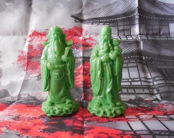 Vintage Buddhas * Set of 2 Buddha Jade Green Resin Statues
