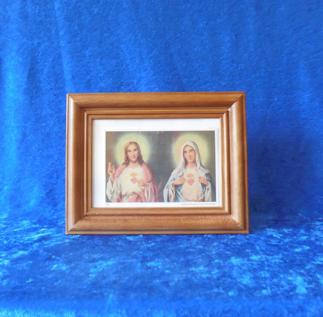Vintage Jesus and Mary Image in Frame Sacred Hearts Spiritual/religious ...